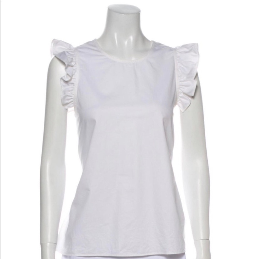 Kate Spade White Poplin 100% Cotton Sleeveless Ruffle Top Blouse size M